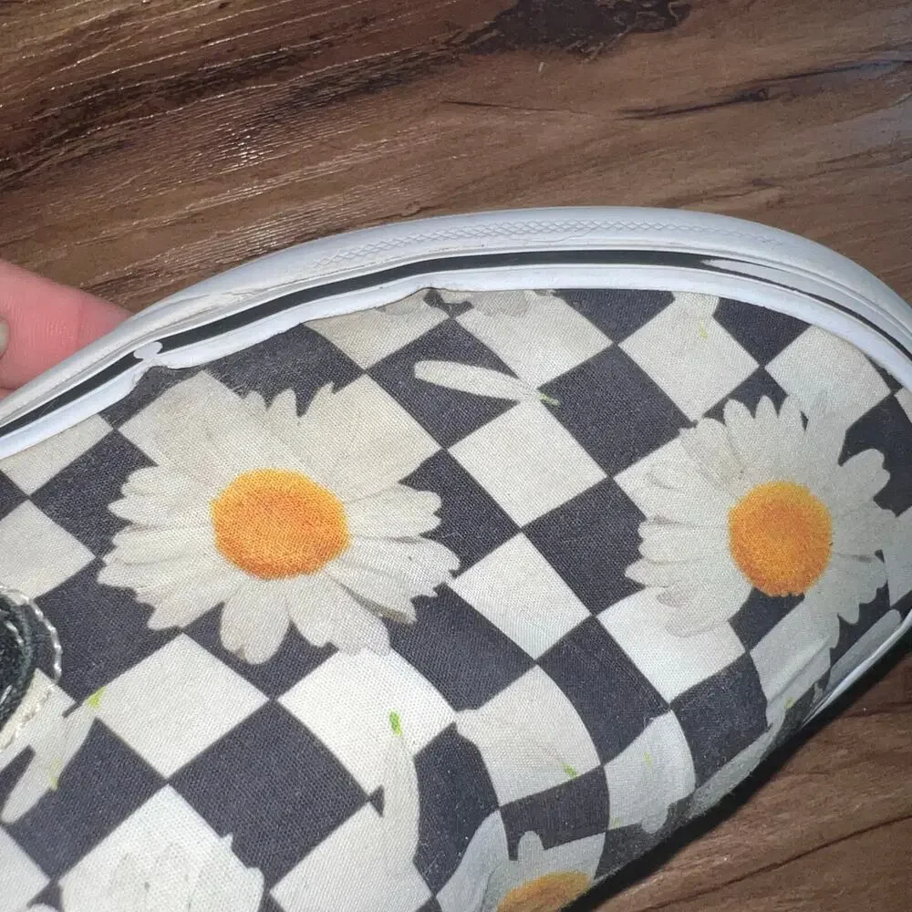 Black White Checkered Vans with Daisy Print Size 7